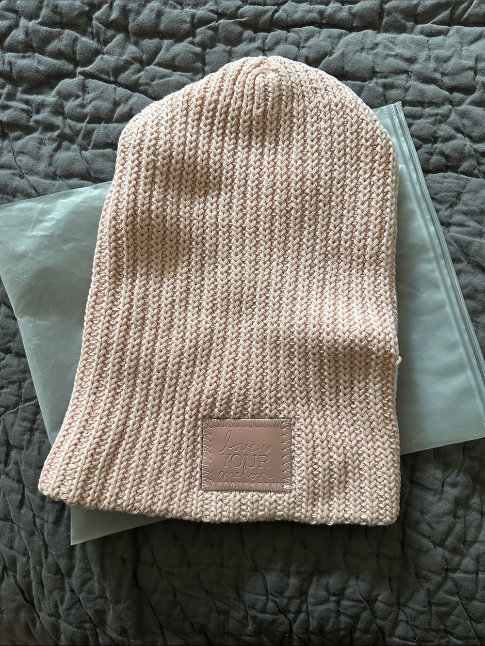 Love Your Melon Light Pink Ribbed slouch Beanie